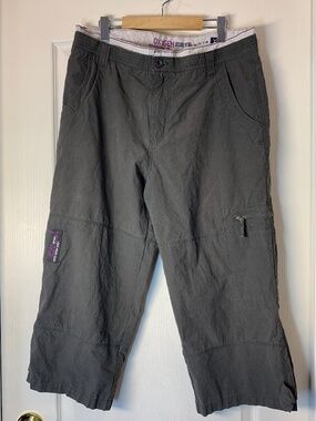 Oxygen Utility Cropped Cargo Pants Grey Multi-Pocket Lightweight Casual Women’s